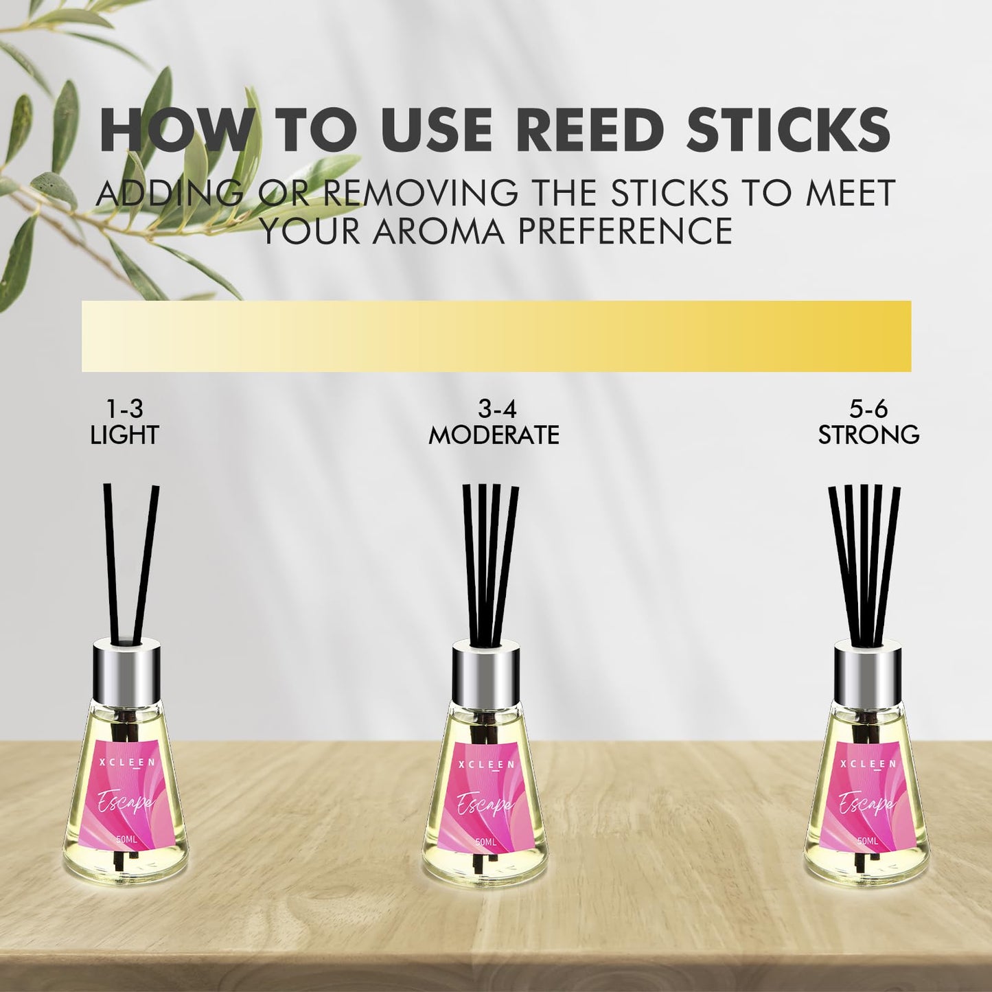 Xcleen 3 Pack Reed Diffuser, Scented Oil Diffuser with 15 Sticks, Escape/Vanilla/Moroccan Amber, Air Freshener for Bathroom & Office, Holiday Home Fragrance, Gift idea, Each 1.7Fl Oz, Total 5.1Oz