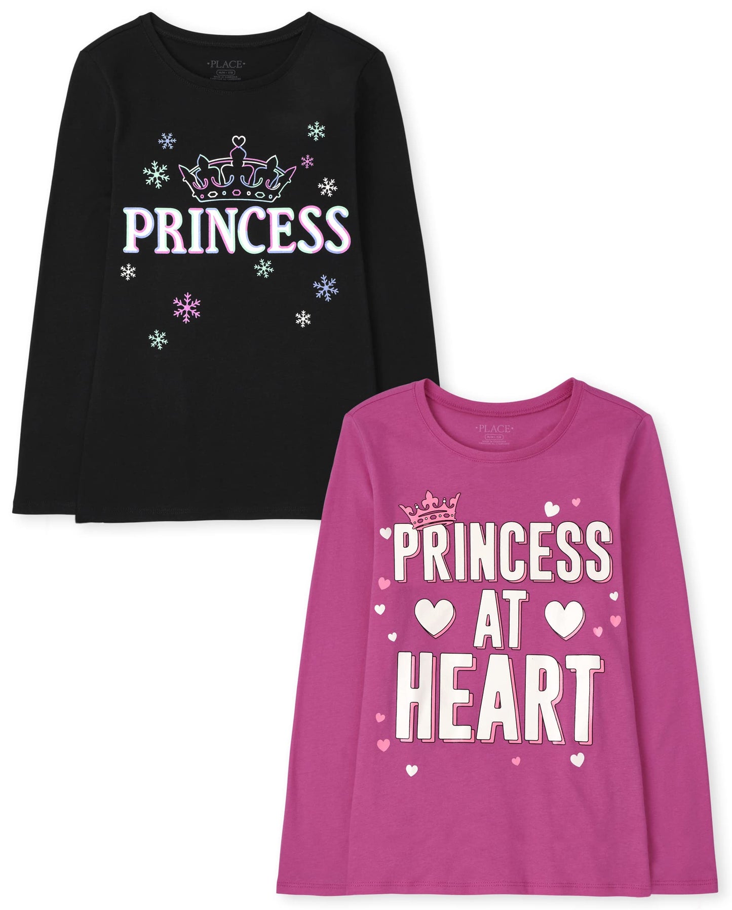The Children's Place girls The Children's Place Long Sleeve Graphic T- 2-pack Shirt, Princess, Large US