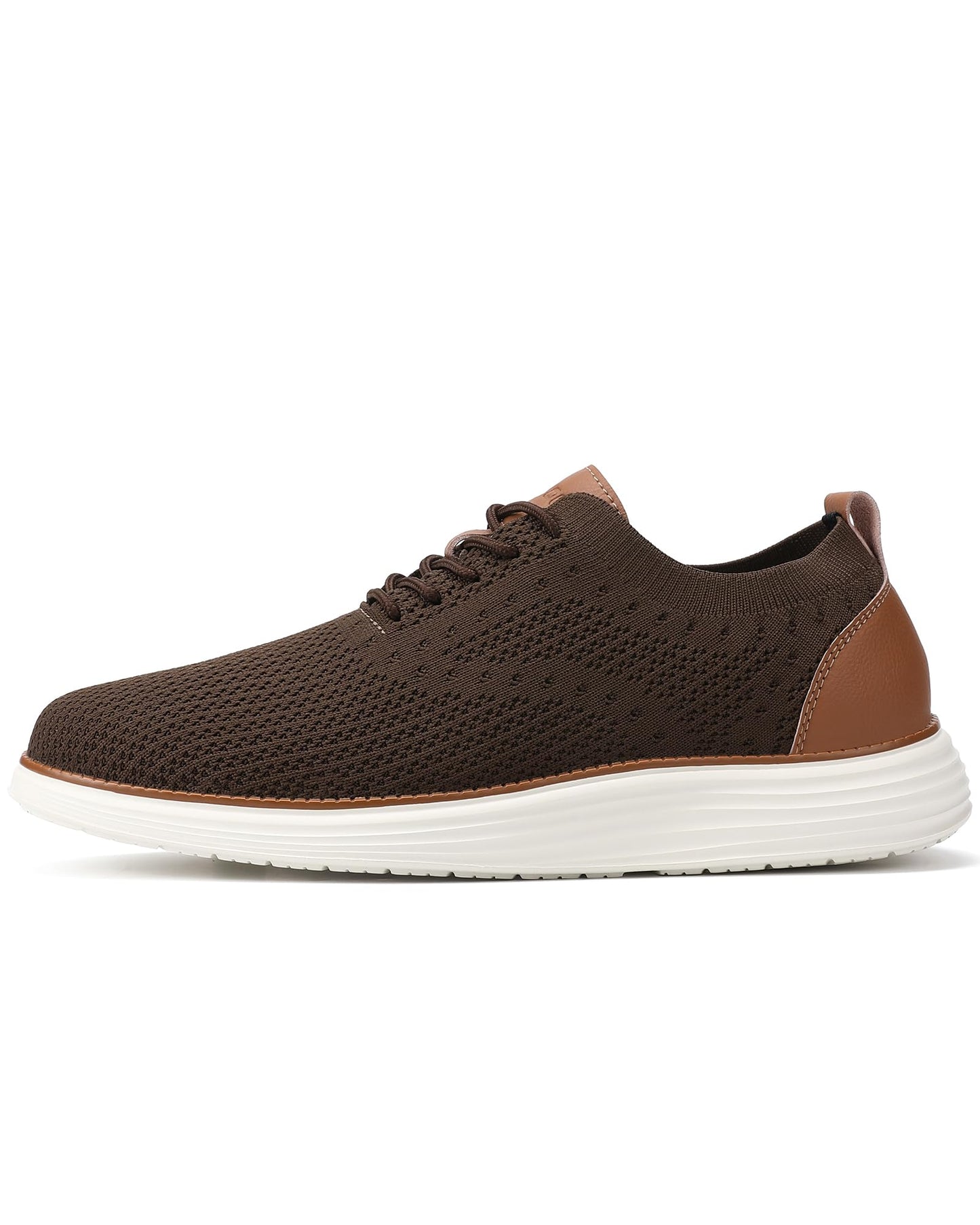 VILOCY Men's Dress Sneakers Oxfords Casual Business Shoes Lace Up Lightweight Walking Knit Mesh Fashion Sneakers Brown, EU45