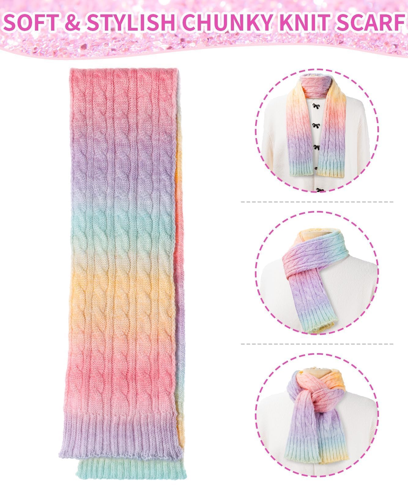 Remifa Kids Winter Hat Scarf Gloves Set, Girls Boys Toddler 8% Wool Warm Fleece Beanie Knit Neck Scarf Mittens Christmas Gift, Macaron, 3-8 Years Old