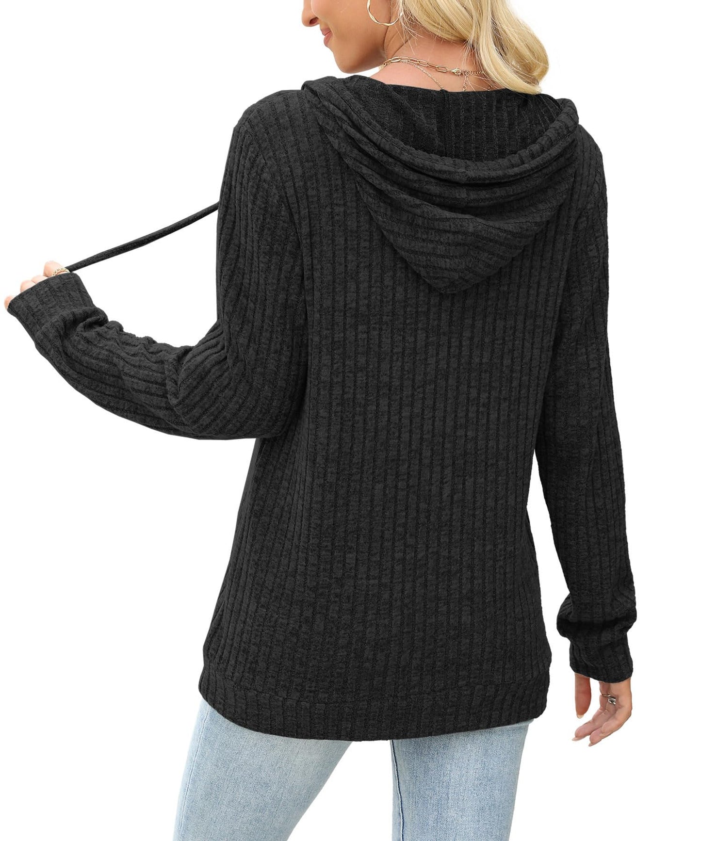 JomeDesign Black Long Sleeve Shirt for Women Hoodies Loose Casual Pullover Lightweight Sweaters 2025 Black L