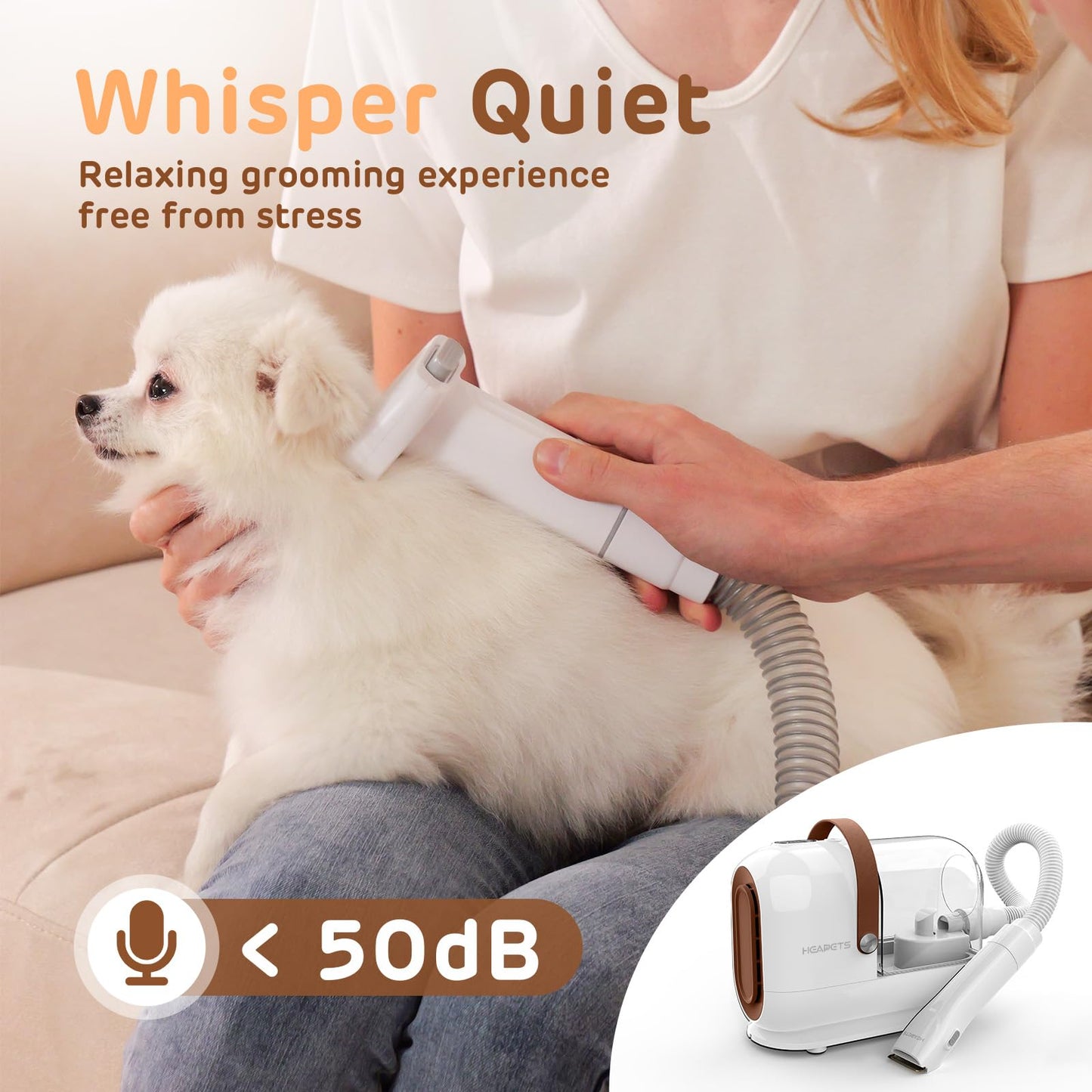 HEAPETS Dog Grooming Vacuum Kit, 3L Pet Grooming Vacuum with 7 Pet Grooming Tools, Dog Vacuum for Shedding Grooming at Home with Low Noise Electric Clipper and Brush, White