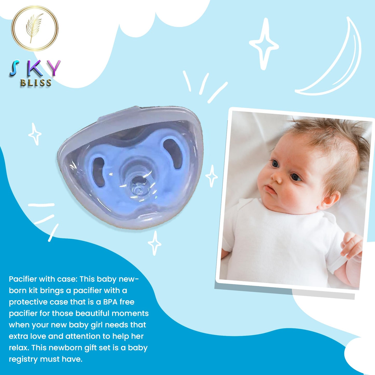 Sky Bliss 20 Piece Baby Gift Set (Blue), Newborn Baby Gift Set, Baby Clothes, Teddy Bear, Pacifier, Baby Grooming kit, Gifts for a New Baby Boy, Baby Boy Newborn Essentials