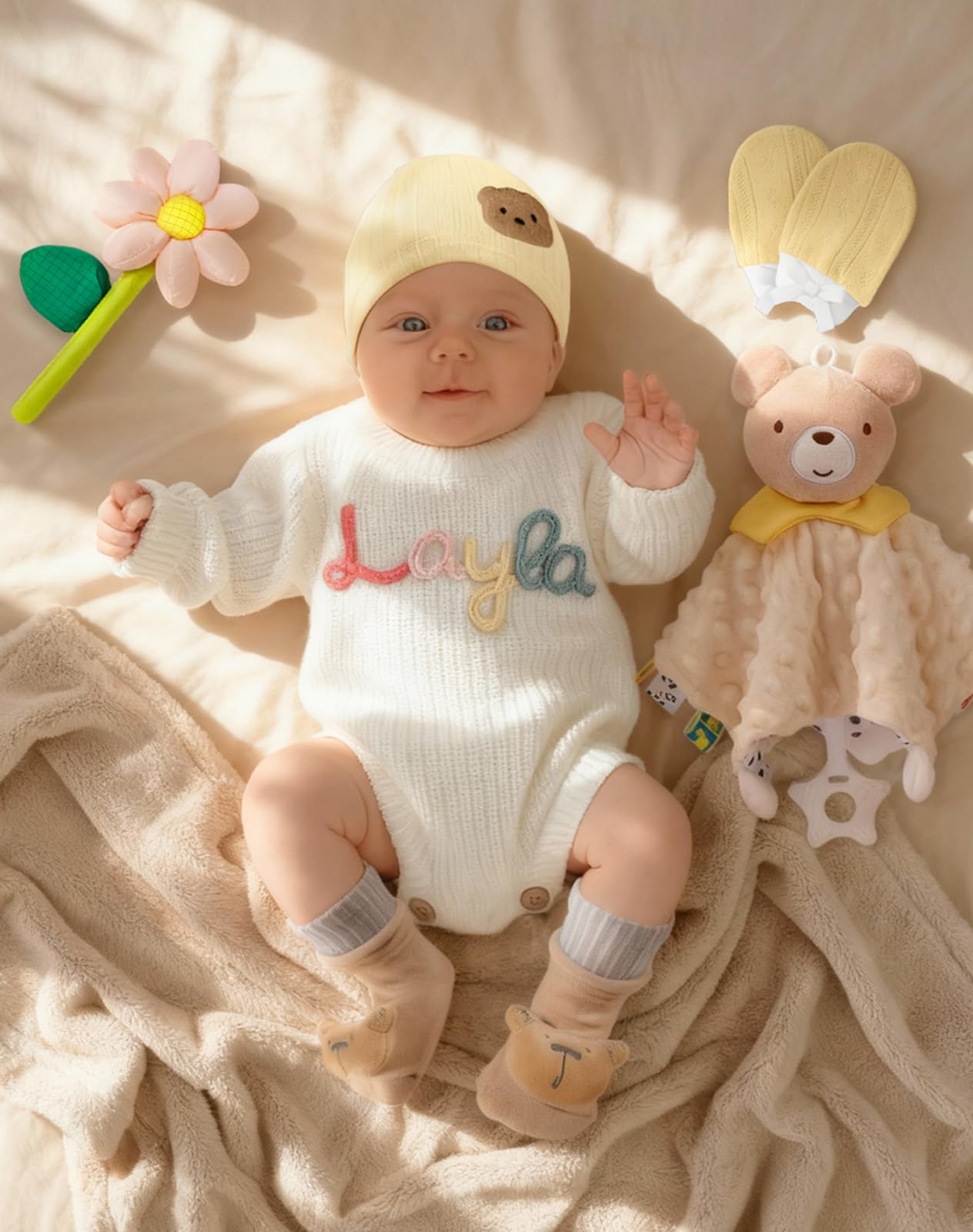 Coralogo Baby Shower Gift Basket - Baby Gift Set with Diaper Caddy, Gifts for New Mom, Gender Reveal Gifts, New Born Essential Include Security Blanket Hat Bib Socks Mittens, Boy & Girl