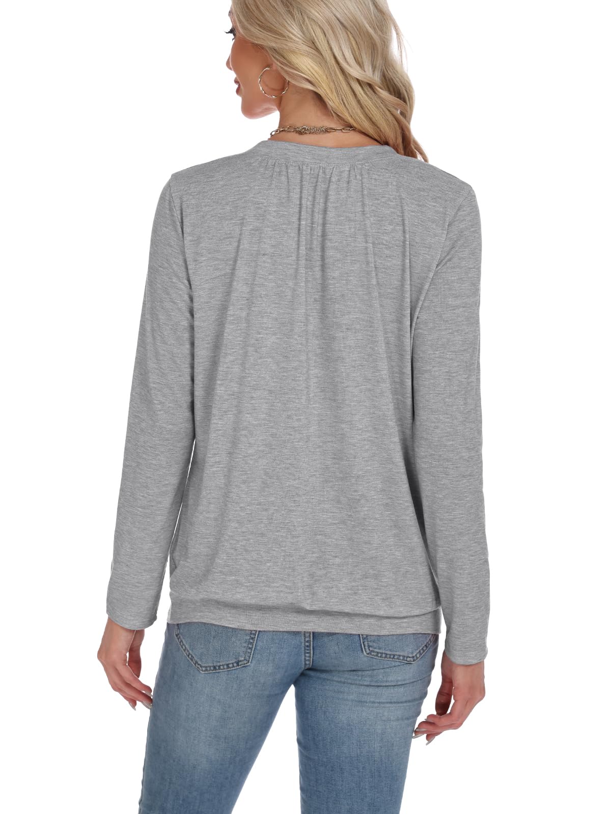 AIZHINENG 2 Pack Women Tops Long Sleeve Shirts V Neck Loose Fit Soft Casual Solid Color T-Shirts Fall Clothing