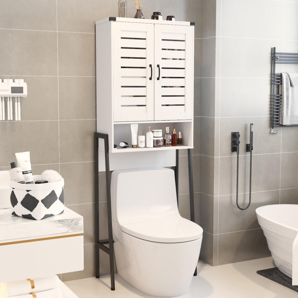 Saedew Over Toilet Storage Cabinet with 2-Door Blinds, Freestanding Space Saver with Organizer, White