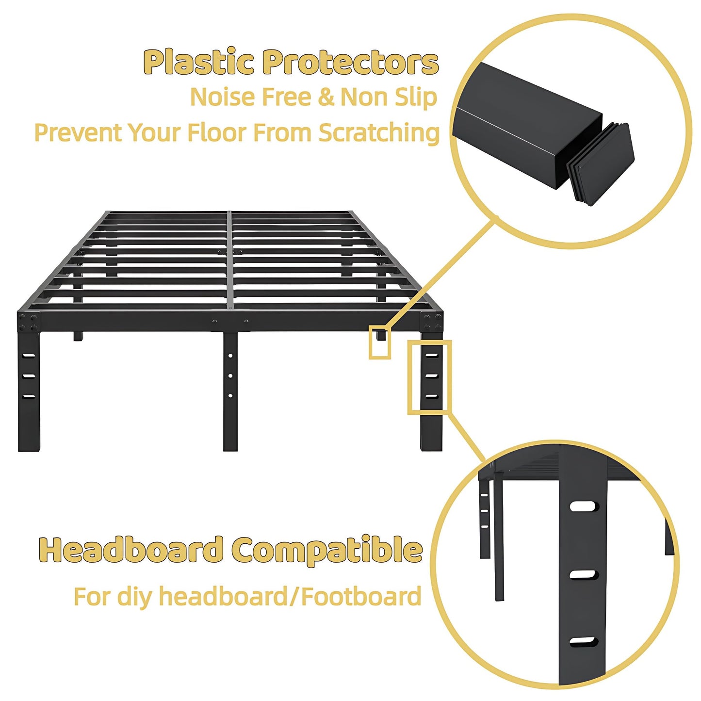 ALDRICH 18 Inch Metal Full Size Bed Frame - Black Basic Steel Slats Platform, Easy Assembly Heavy Duty Noise Free Bedframes, No Box Spring Needed