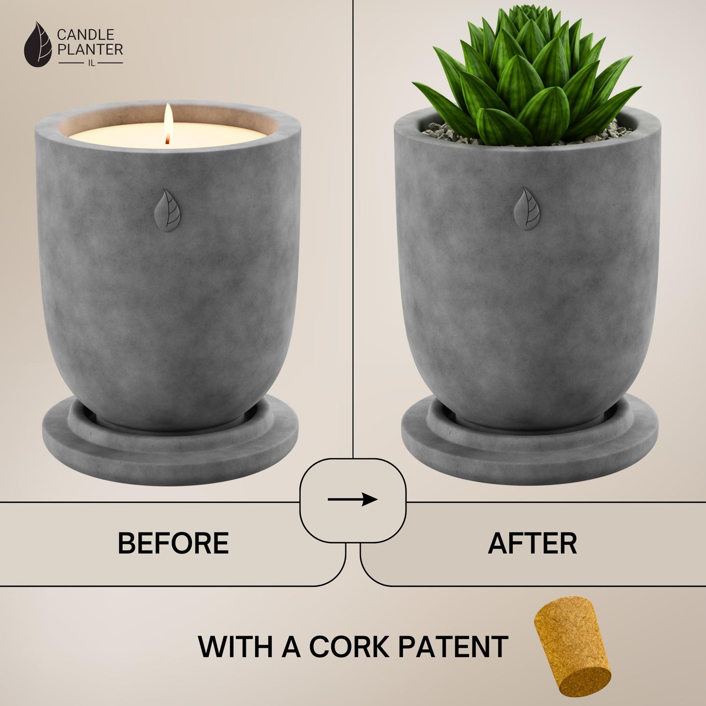 CandlePlanter Concrete Cement Candle Planter - Candles for Home Scented, Soy Candles - Scented Candle & Dual Purpose Jar Candles, Strong Scented Candles - 8 Oz, 50-Hour Burn (Grey Lavender)