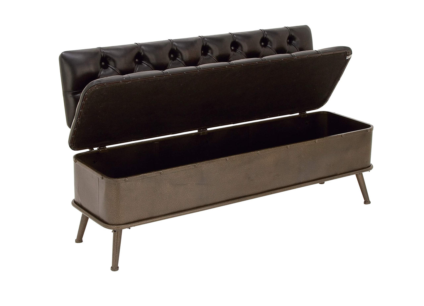 Deco 79 Metal Room Storage Bench Entryway Bench with Tufted Faux Leather, Bench 54" x 19" x 31", Bronze