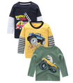 Lollisy Boys Long Sleeve Tshirts Casual Cotton Shirts Graphic Crewneck Tops Tee Shirts for Boys 3 Pack Dinos Car Size 6/6T