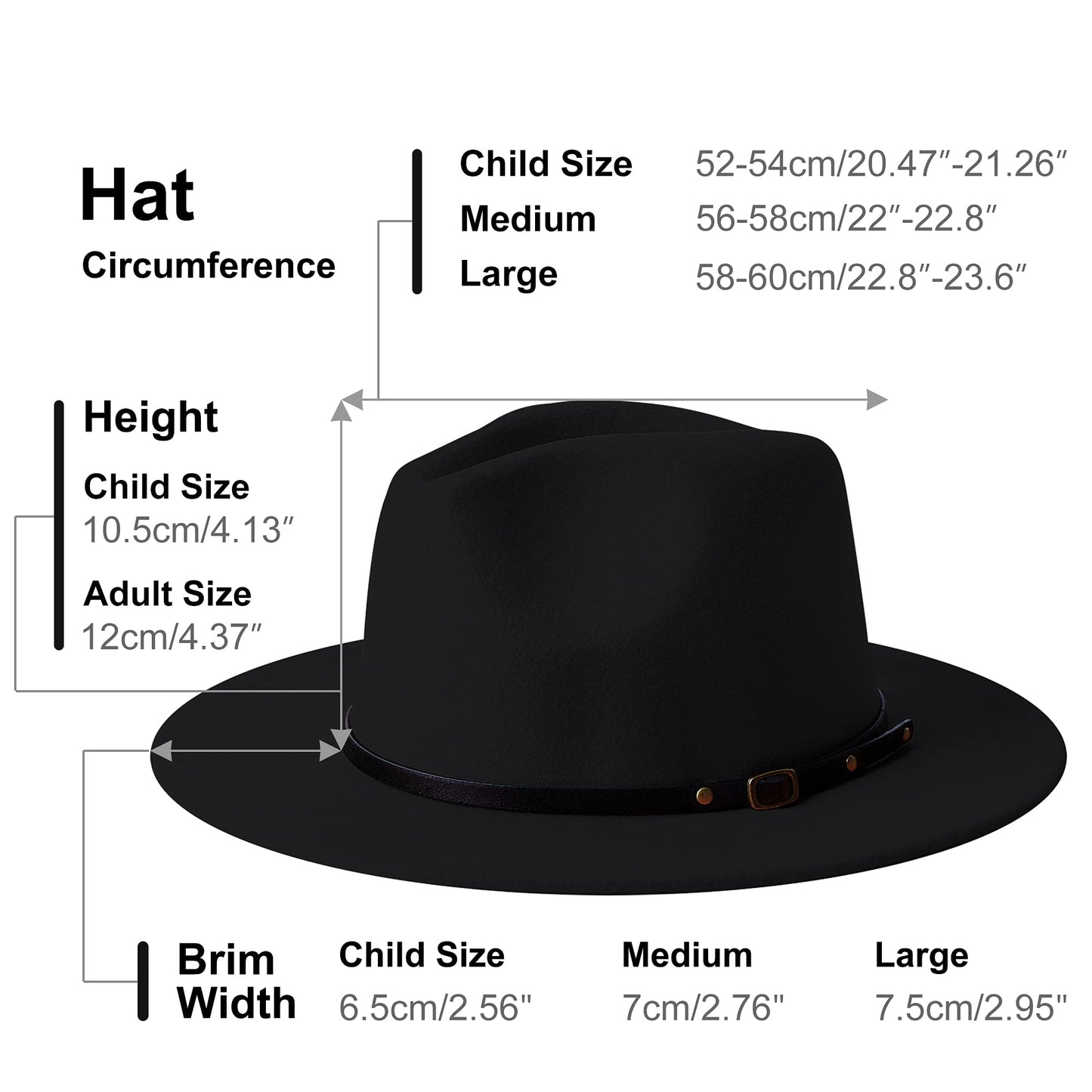 KUJUHA Wide Brim Fedora Two Tone Dress Hat, Large-X-Large, Black & Red