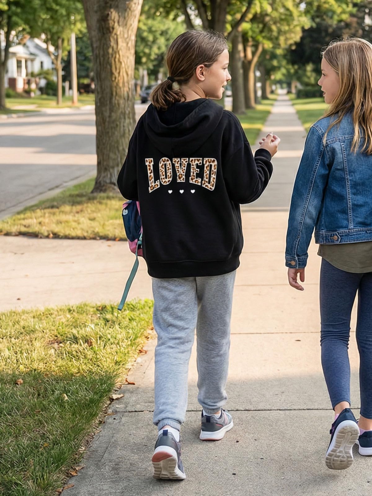 WELAKEN Girls' Zip-Up Hoodie – Cotton Leopard Loved Sweatshirt with Pockets for Kids & Teens