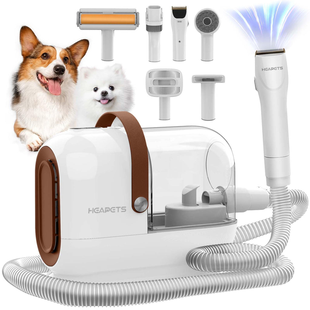 HEAPETS Dog Grooming Vacuum Kit, 3L Pet Grooming Vacuum with 7 Pet Grooming Tools, Dog Vacuum for Shedding Grooming at Home with Low Noise Electric Clipper and Brush, White