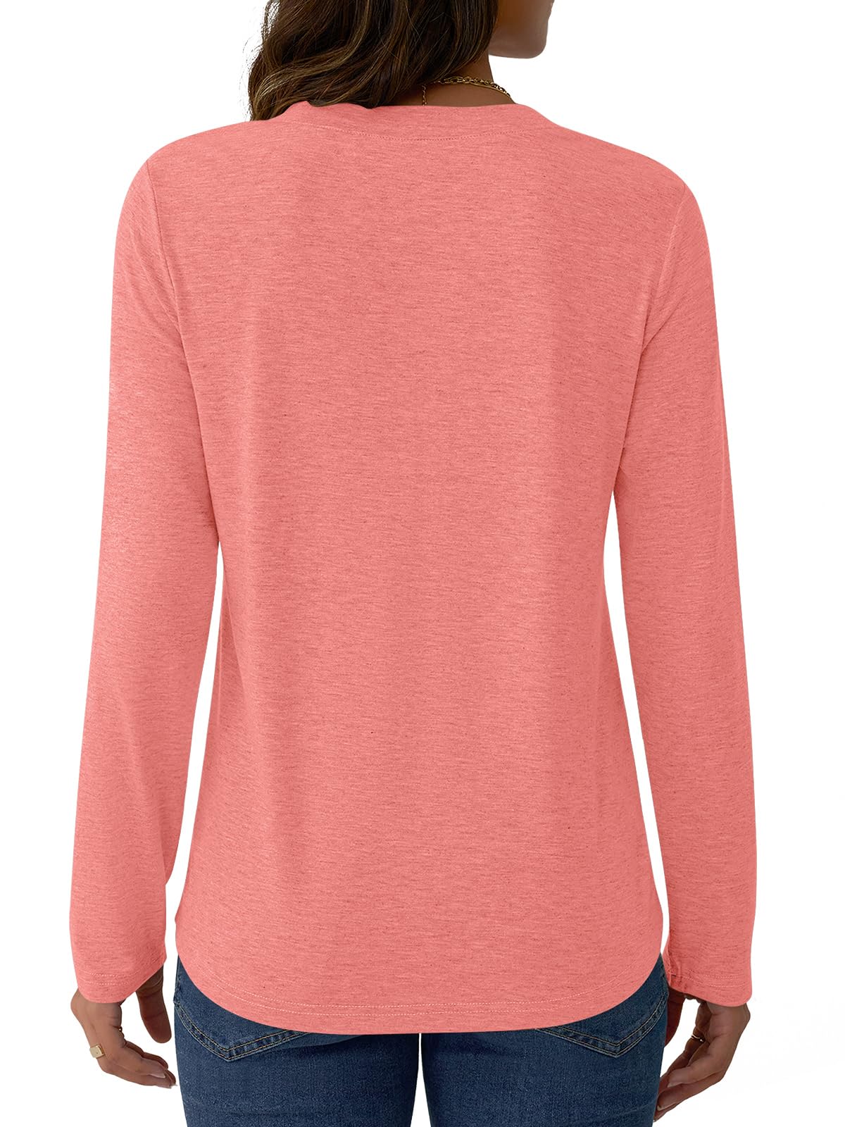 GKBK Womens Long Sleeve Tops Fall Clothing V Neck Casual Shirts Button Dressy Trendy Blouses Loose Fit Tunic Coral