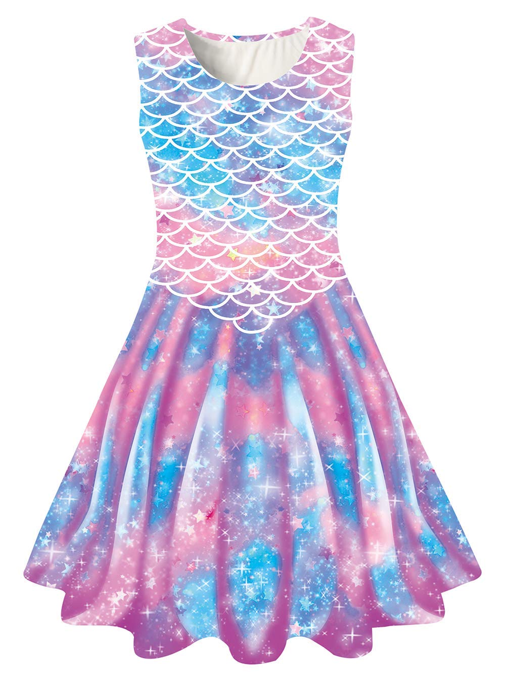 Funnycokid Mermaid Dress Girls Kids Sleeveless Summer Sundress Size 6-7 Birthday Party Outfit Twirly Clothes 6 7 Years Beach