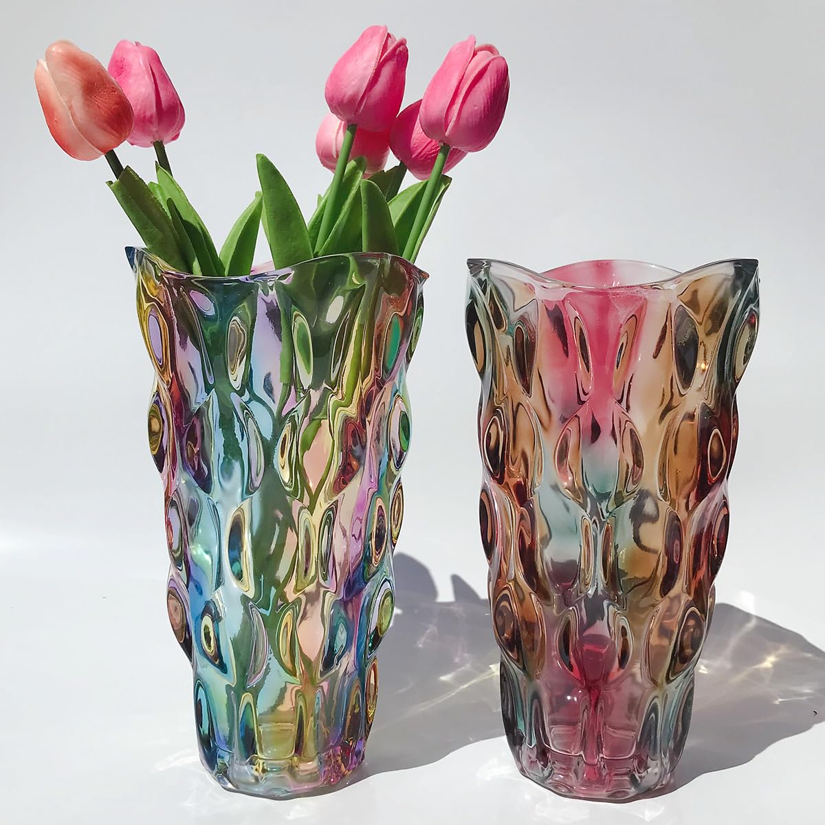 Eastern Rock Heavy Flower Glass Vase Thickened 3.5lb 9.5inch Sparkle vase Bohemian Style, for Centerpieces,Kitchen,Office, Wedding,Gifts, Perfect Home Decor Glass Vase (Purple Light)