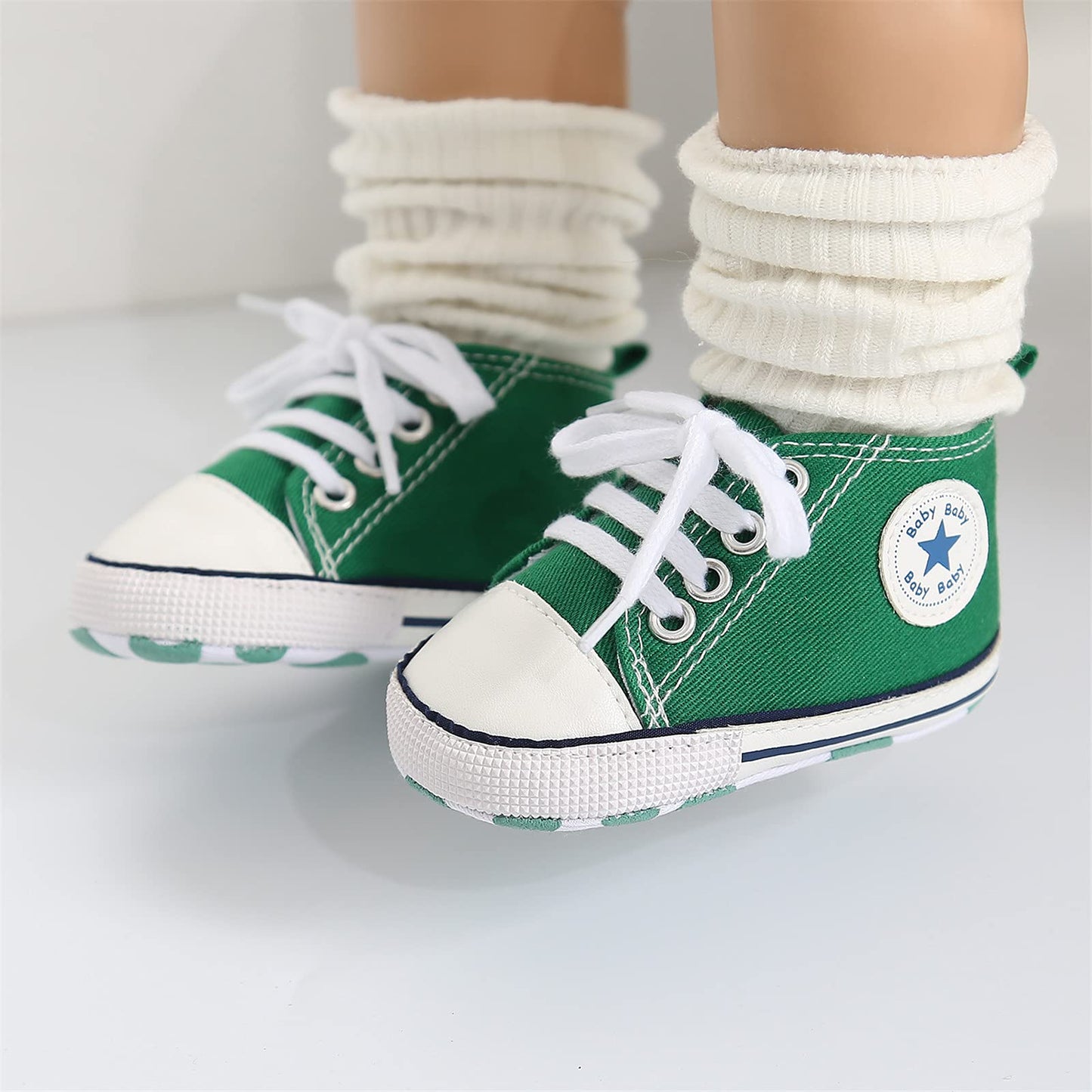 Tutoo Unisex Baby Boys Girls High Top Sneaker Soft Anti-Slip Sole Newborn Infant First Walkers Canvas Denim Shoes