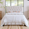 Harper & Bright Designs Full Size Upholstered Platform Bed Frame with Adjustable Headboard and Button Tufted, Wooden Slats and Metal Support, No Box Spring Needed,Beige