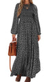 PRETTYGARDEN Women's Fall Dresses 2025 Long Sleeve Flowy Casual Floral Maxi Dress Crew Neck Smocked Tiered Long Dress (Black, Large)