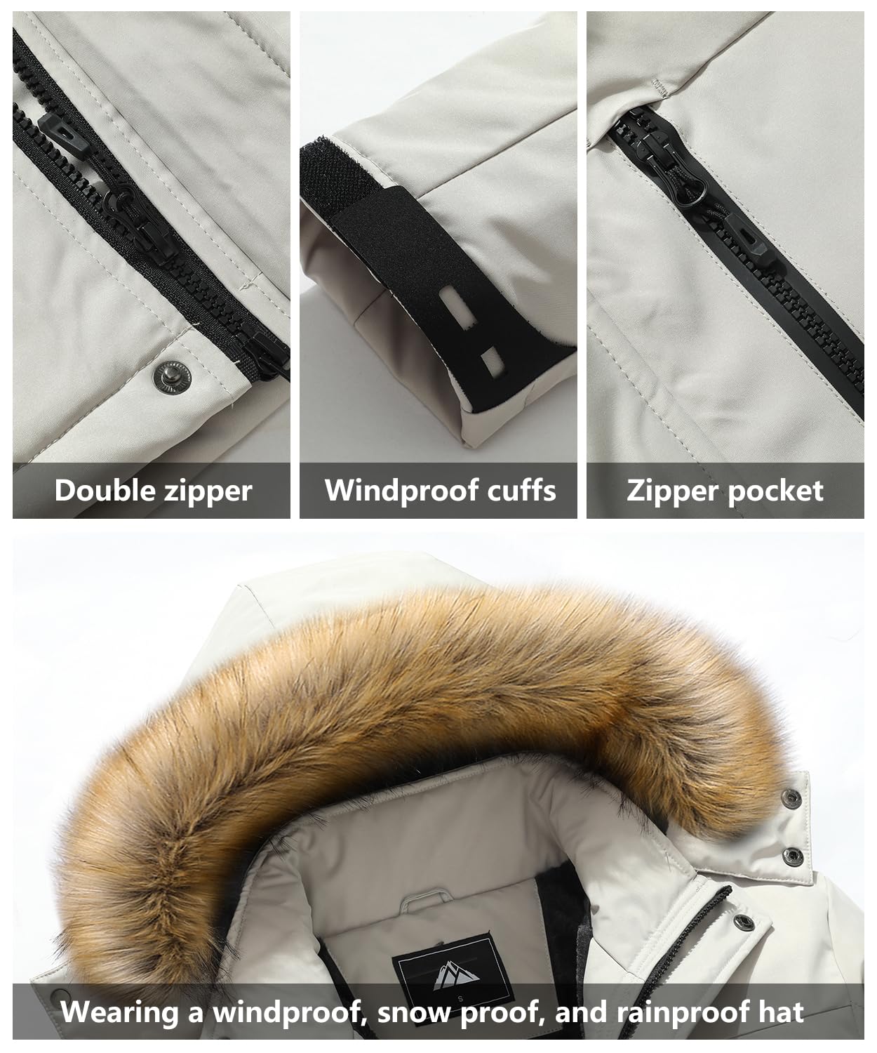 MAOYSSEN Men's Winter Coat Waterproof Warm Ski Snow Jacket Fur Hooded Parka Work Outerwear Raincoat