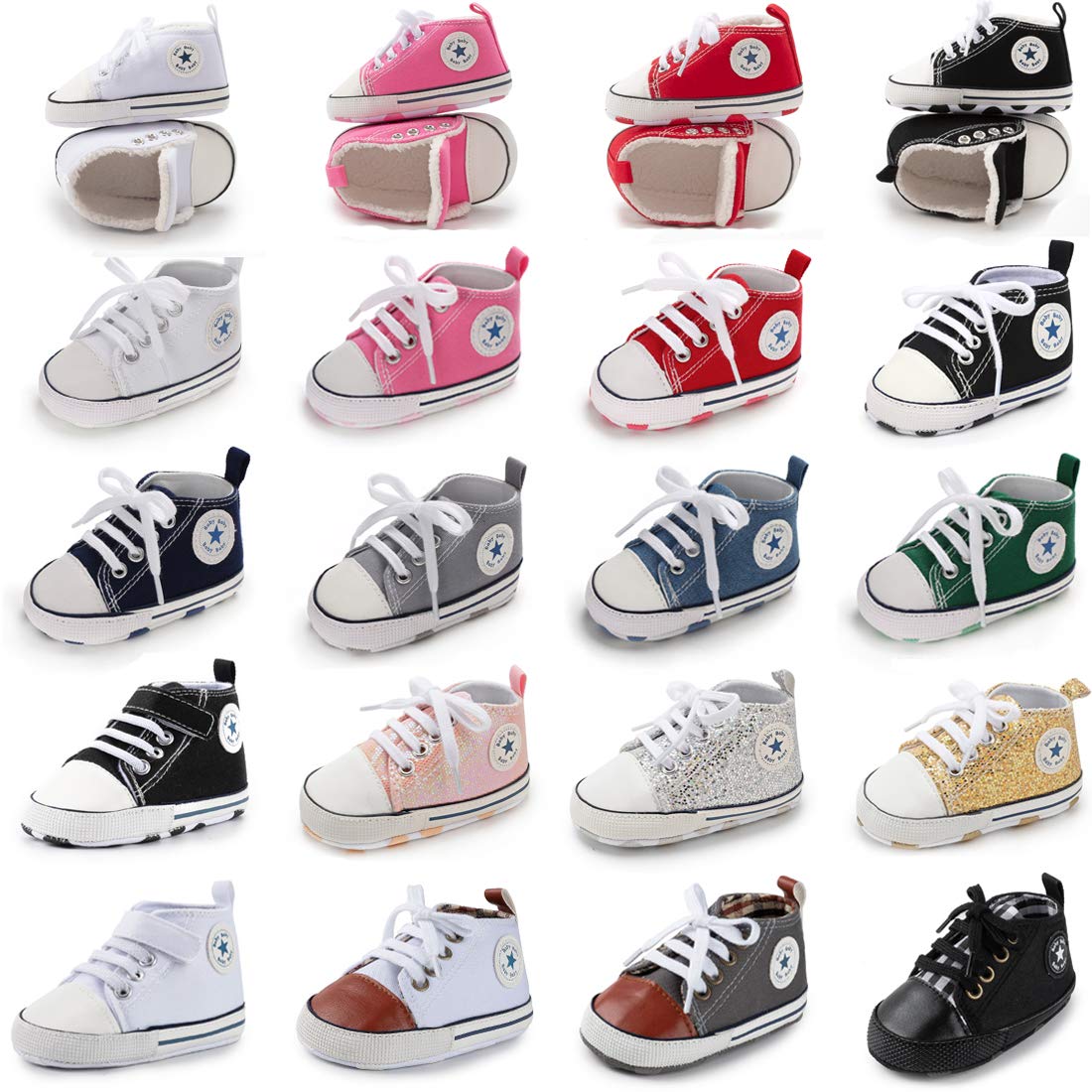 Tutoo Unisex Baby Boys Girls High Top Sneaker Soft Anti-Slip Sole Newborn Infant First Walkers Canvas Denim Shoes