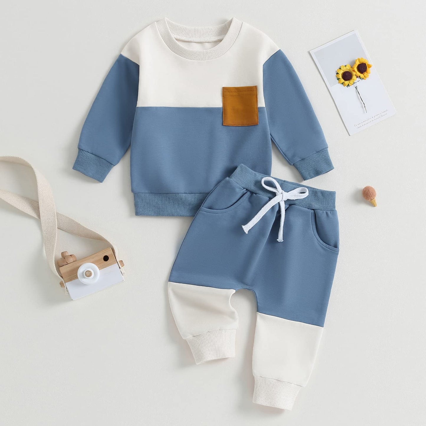 farrubbyine8 Newborn Baby Boy Clothes Set 2pcs Long Sleeve Top and Pants Suit Toddler Baby Fall Winter Clothes (C Blue, 0-6 Months)