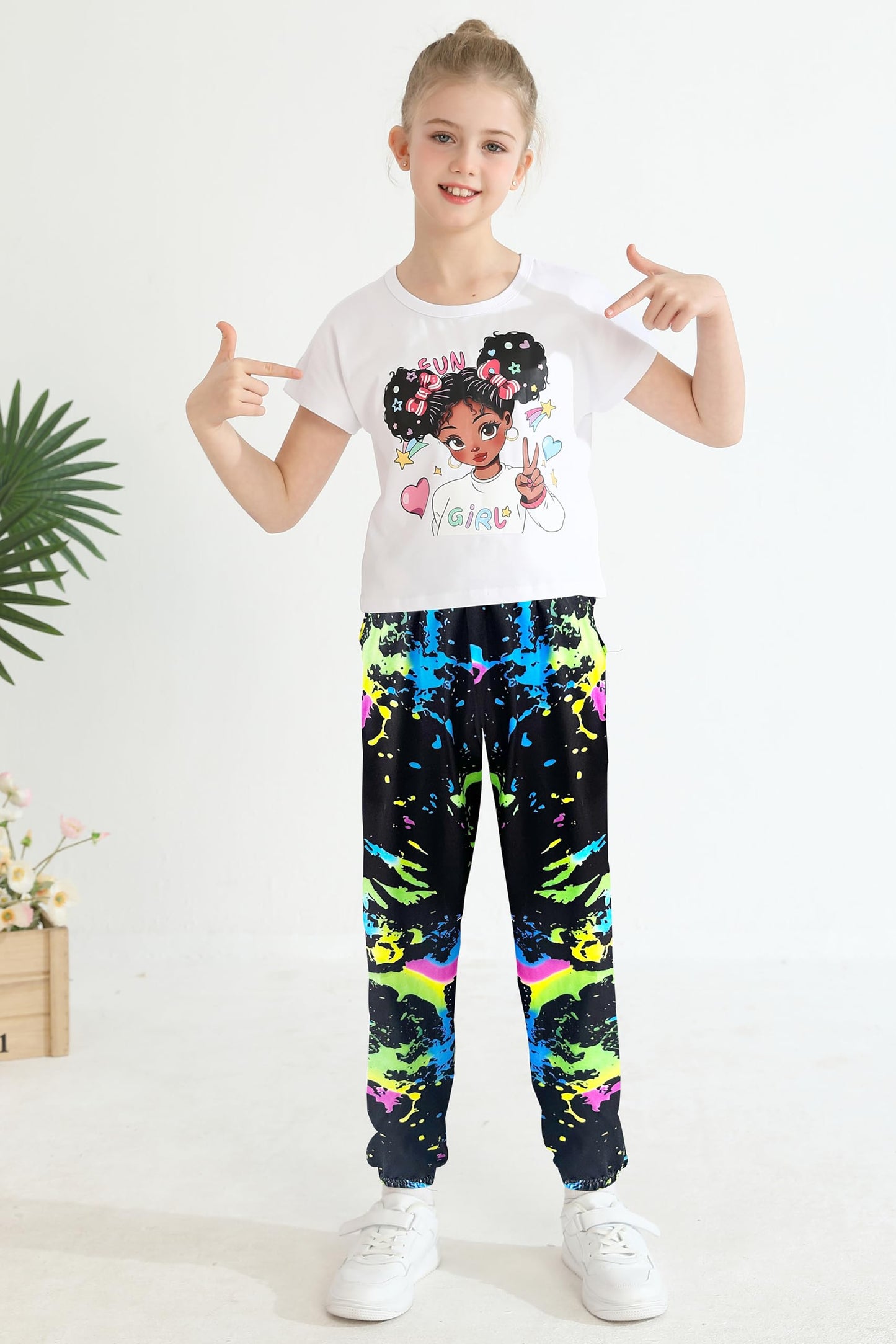 mksodop Girls Clothes 2Piece,Teen Girls clothes Fashion Printed T-Shirt and Camouflage Pants Girls Outfits Set