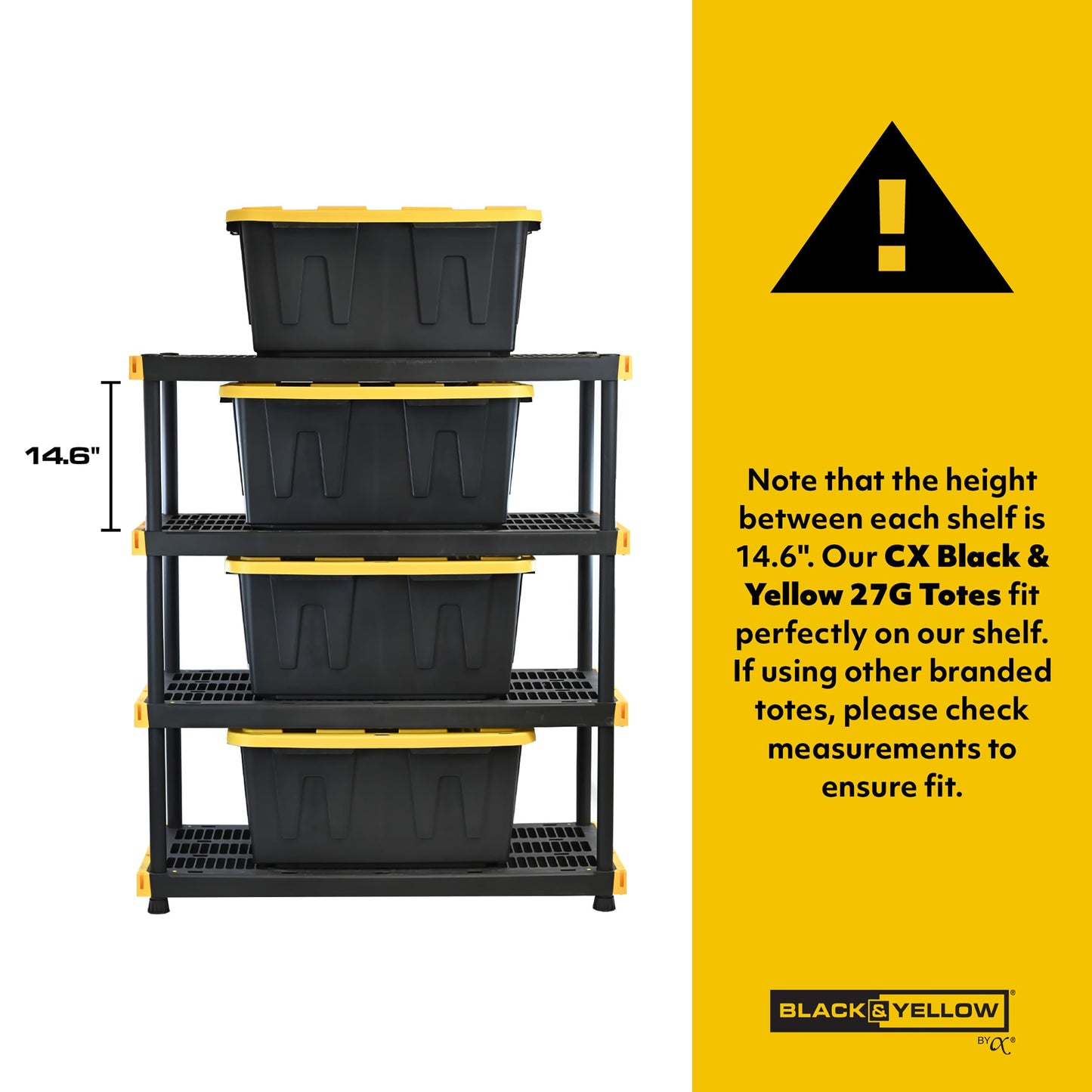 CX Black & Yellow, Shelving Unit and Heavy Duty Storage Containers, Extremely Durable (Shelf + 27 Gallon Container (8-Pack)), for Garage, Warehouse & Seasonal Storage