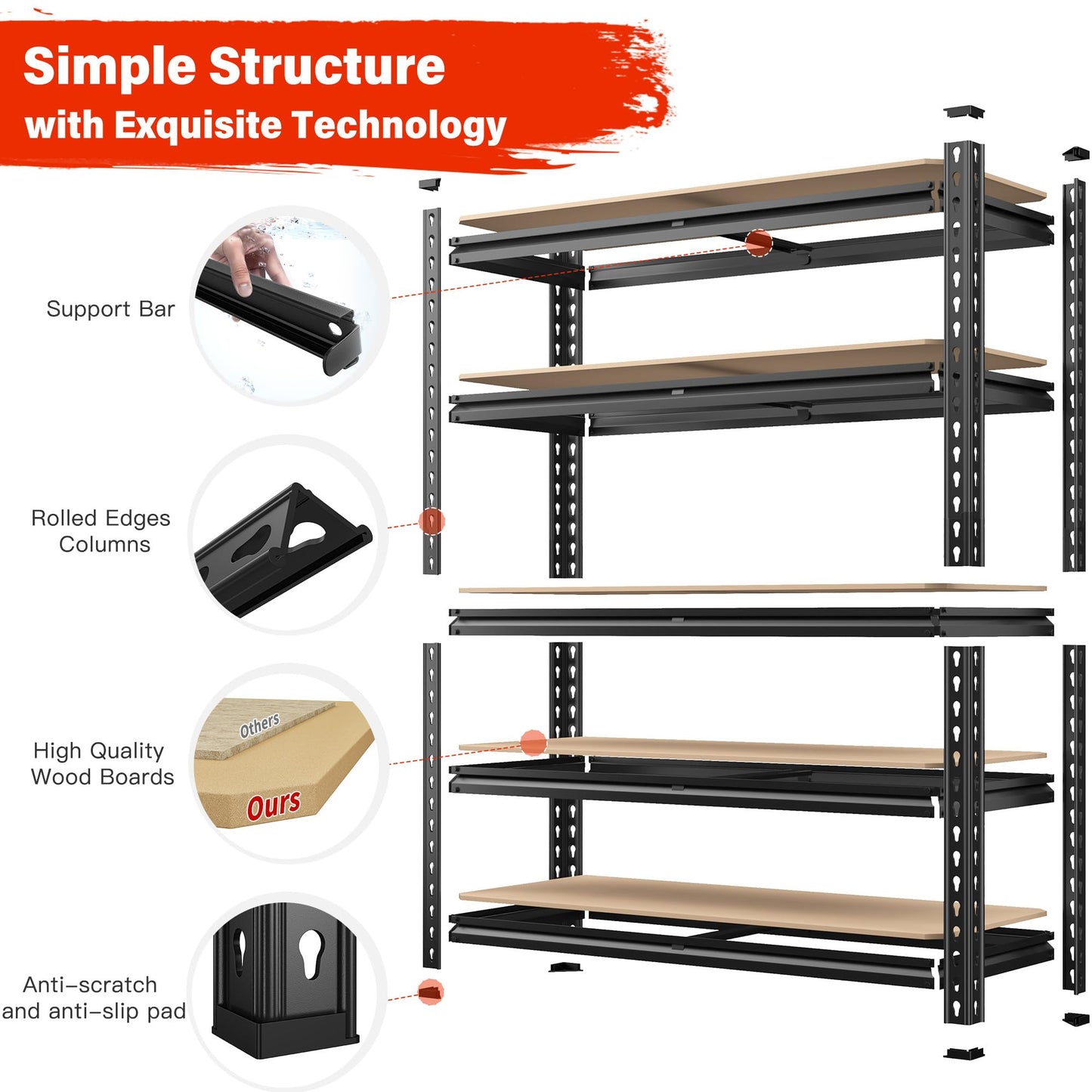 REIBII 72" Garage Shelving, Heavy Duty Storage Shelves 2000LBS, 5 Tier Metal Shelving Unit, Adjustable Garage Storage Shelves for Warehouse Pantry Basement, 72'' H X 35.5'' W X 11.8'' D, 3 Pack