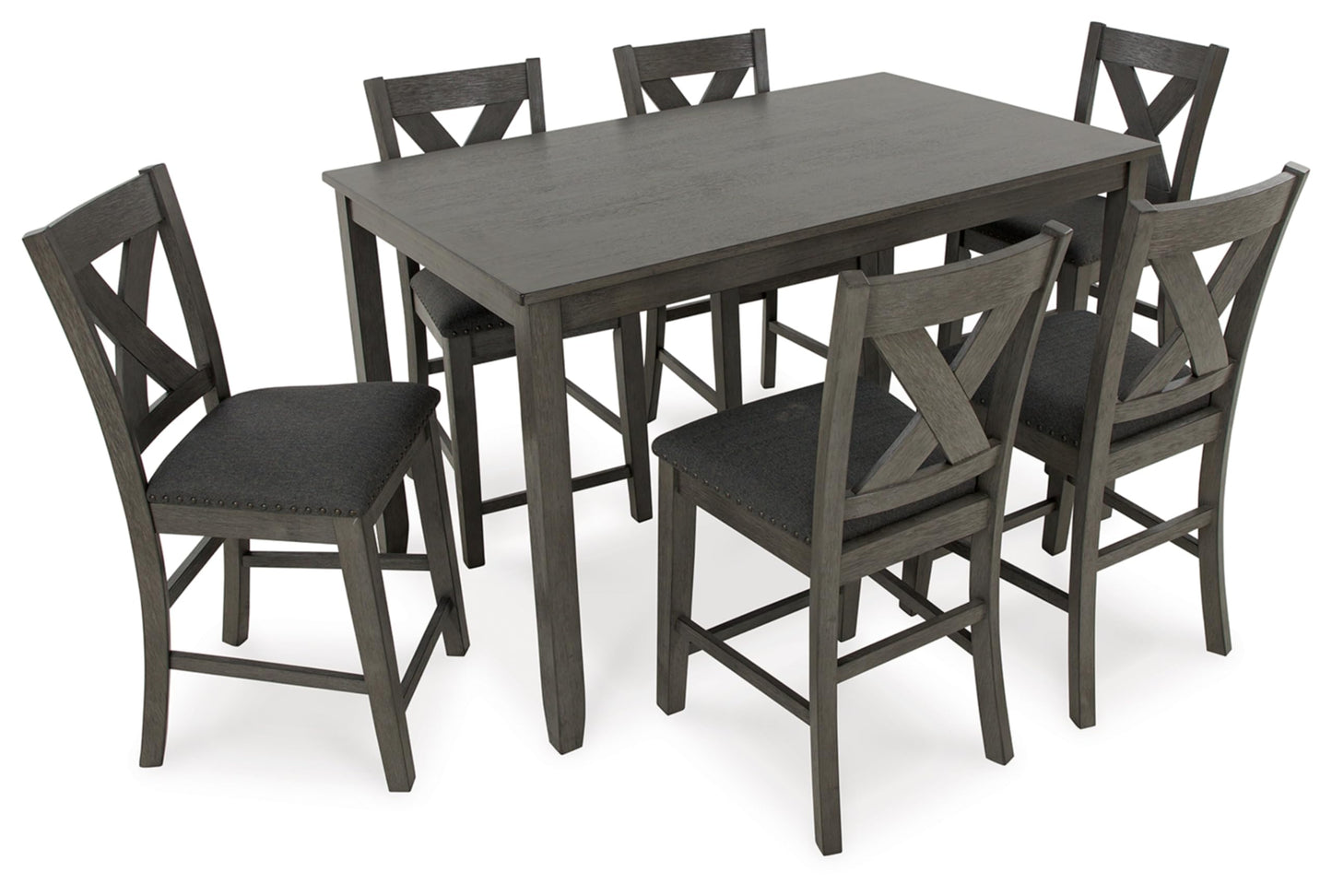Signature Design by Ashley Caitbrook Casual Counter Height Dining Table and Upholstered Bar Stools with Nailhead Trim, Set of 7, Gray