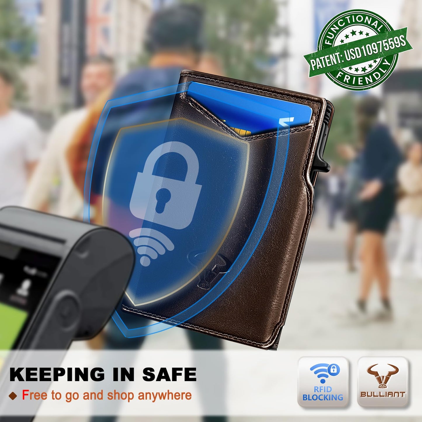 BULLIANT Men Wallet Gift Boxed,Slim Front Pocket Wallet Money Clip Card Holder 3.8"x2.7",Pop-up Access