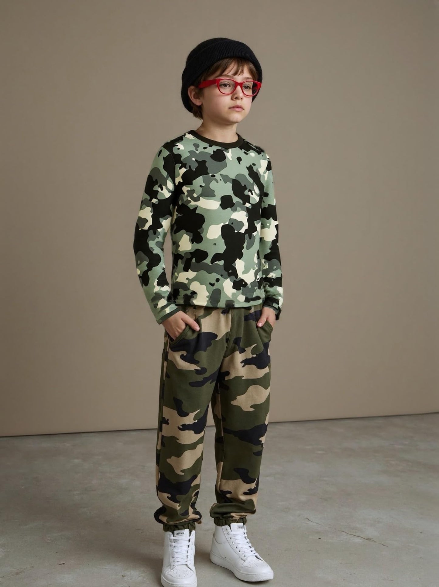 Cadidi Dinos Big Boy's Camo Pattern T-Shirt, Camouflage Long Sleeve Pullover Tops Tees Shirts Cotton Casual Crewneck Print T-Shirts 3 Packs Size 10-11 Years