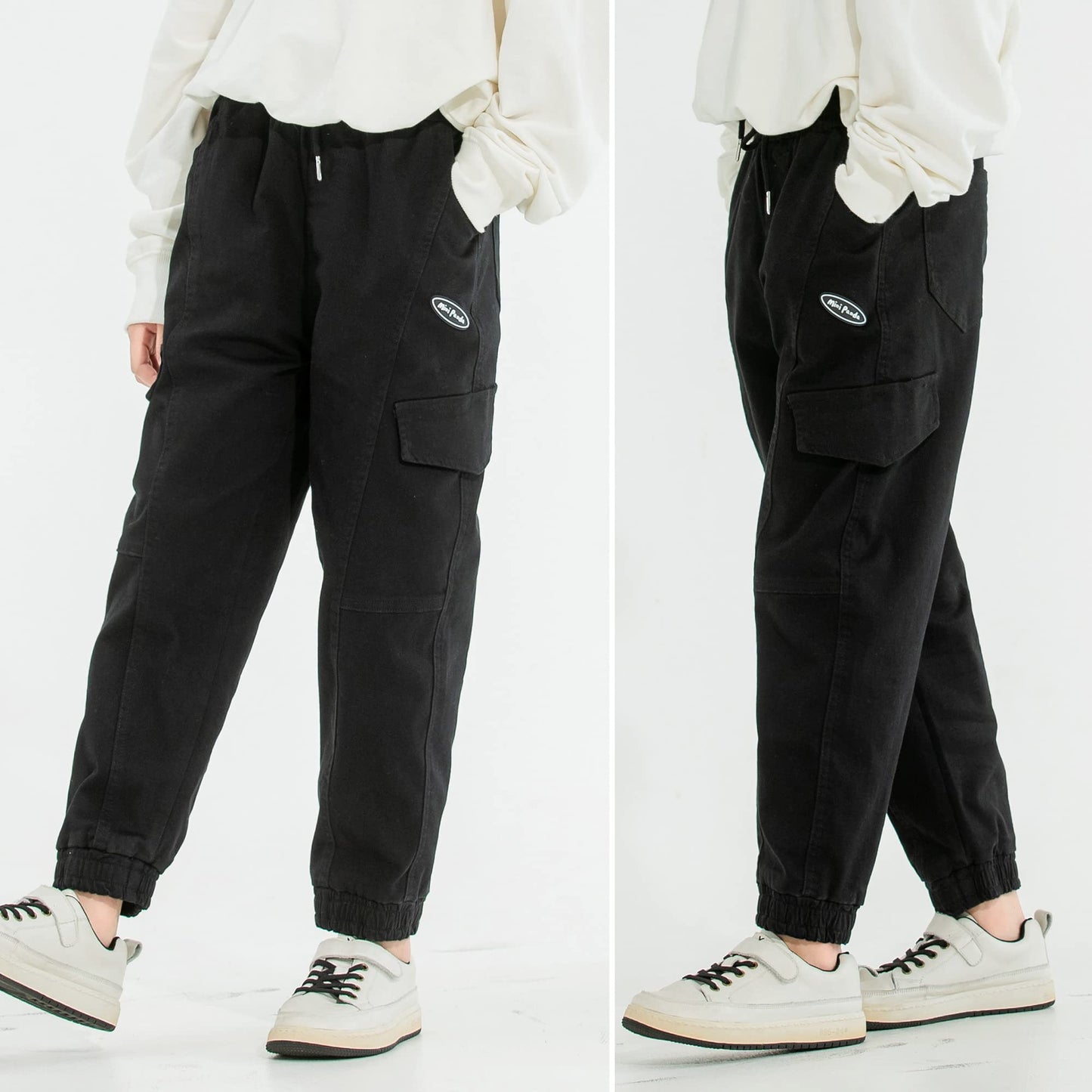 MINI PANDA Girls Pants,Stretchy Loose Fitting Girls Pants Size 6-16 Trendy (as1, Numeric, Numeric_8, Regular, Black, 8)