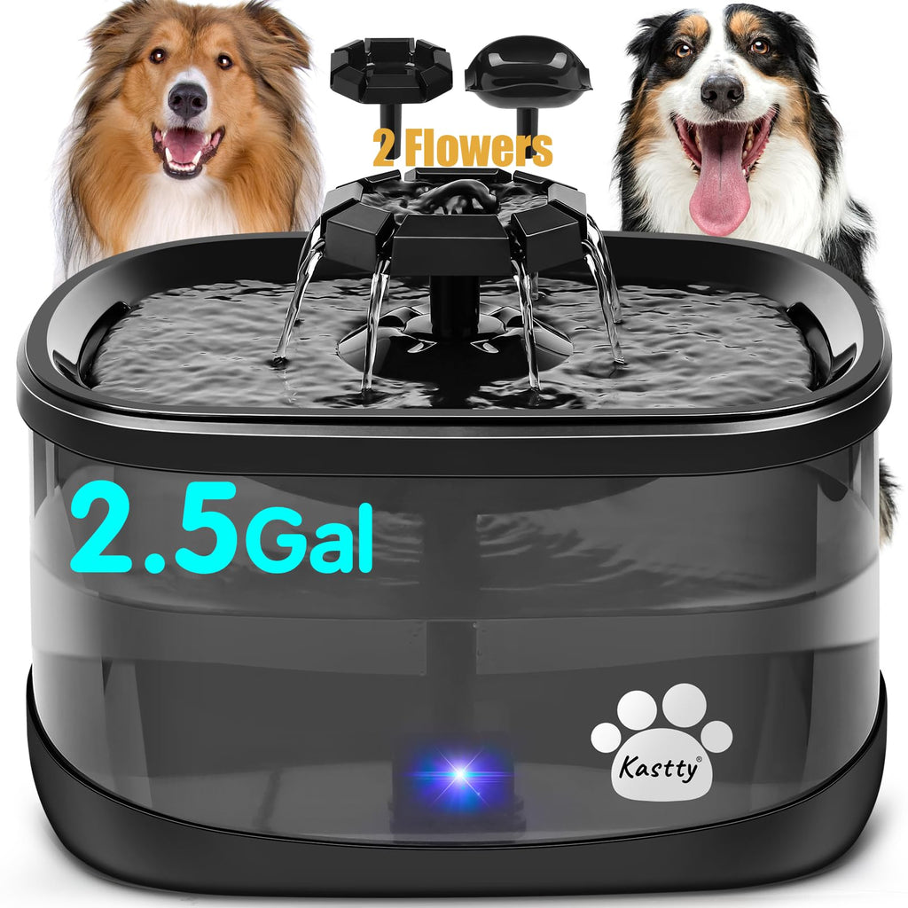 Kastty 2.5Gal/9.5L Dog Water Fountain Extra Large Pet Cat Fountain with 3 Flow Modes& Super Large Filtration& Safe Smart 3 in 1 Colorful LED Pump, BPA-Free, Quiet, Ideal for Large Dogs& Multi Pet