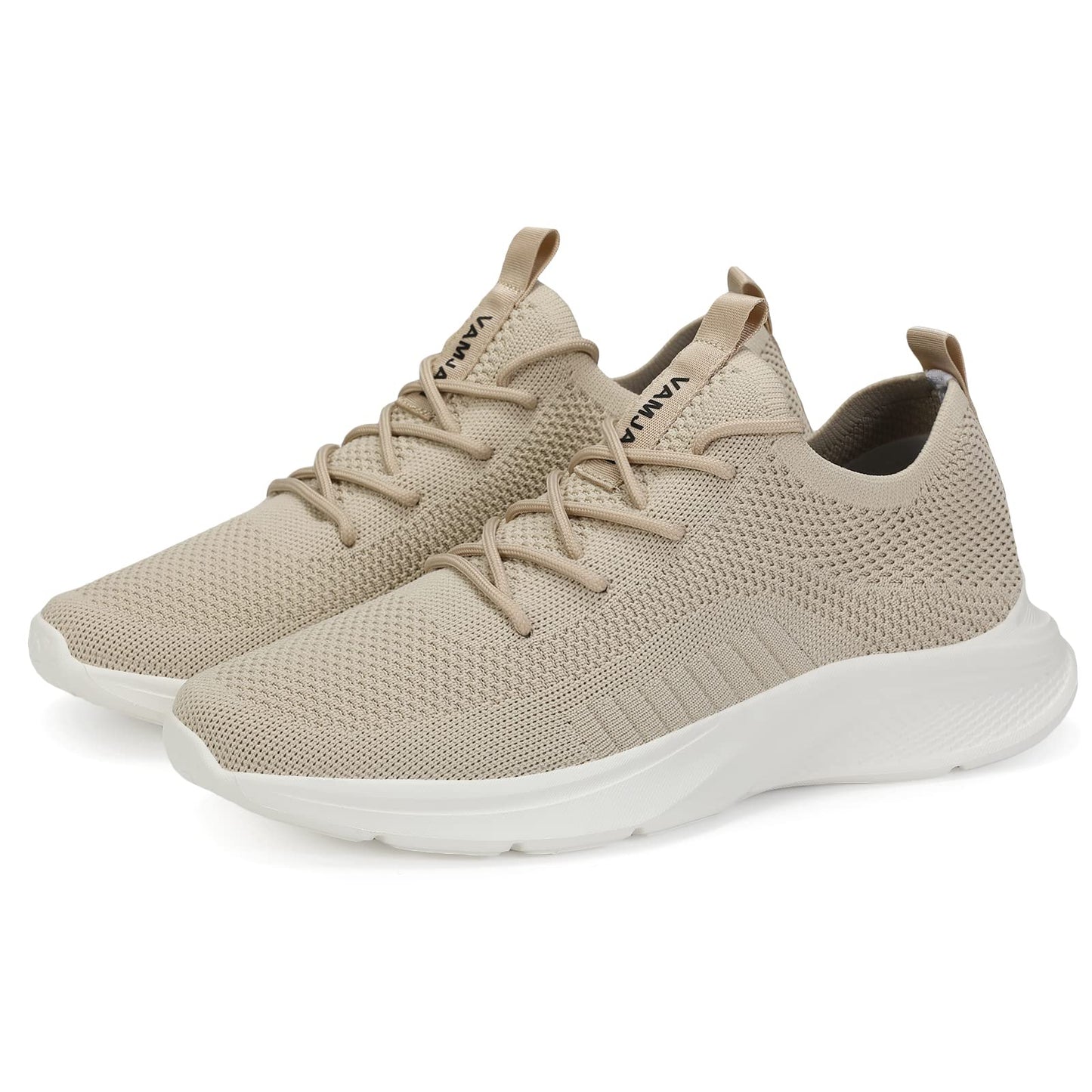 VAMJAM Men's Running Shoes Fashion Sneakers Lightweight Breathable Flying Knitting Lace Up Mesh Walking Shoes Workout Casual Sports Shoes Off White Size 14