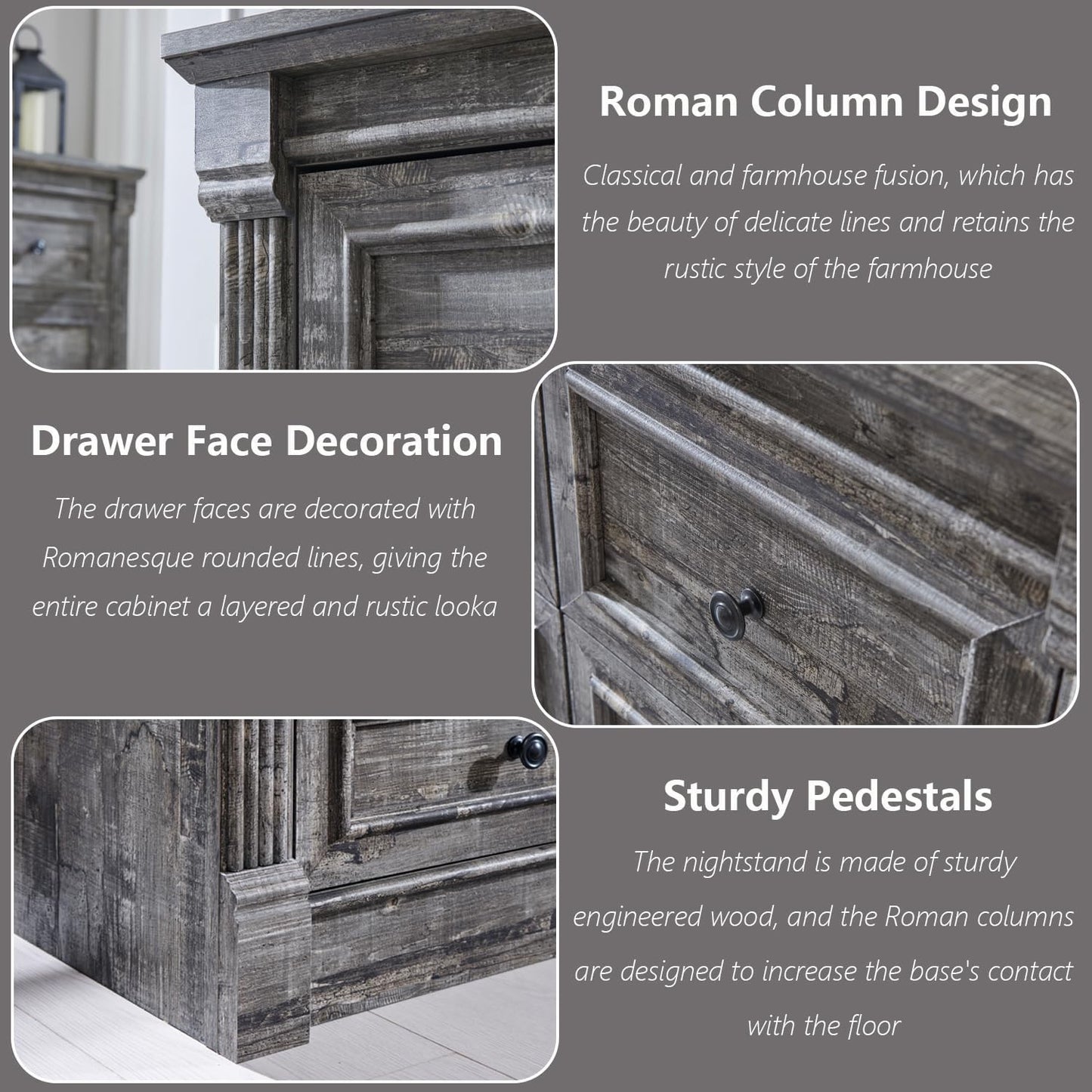 Aitjunz Farmhouse 6 Drawers Dresser for Bedroom, 48" Wide Large Dressers & Chests of Drawers w/Roman Column, Storage Dressers Organizer for Bedroom, Hallway, Living Room, Light Grey