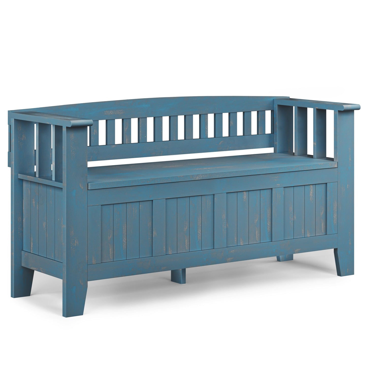 SIMPLIHOME Acadian Entryway Storage Bench - 48 inch Wide Solid Wood Hallway Seat in Distressed Coastal Blue, Transitional Bench for Entryway or Living Room with Lift-Up Lid and Spacious Storage