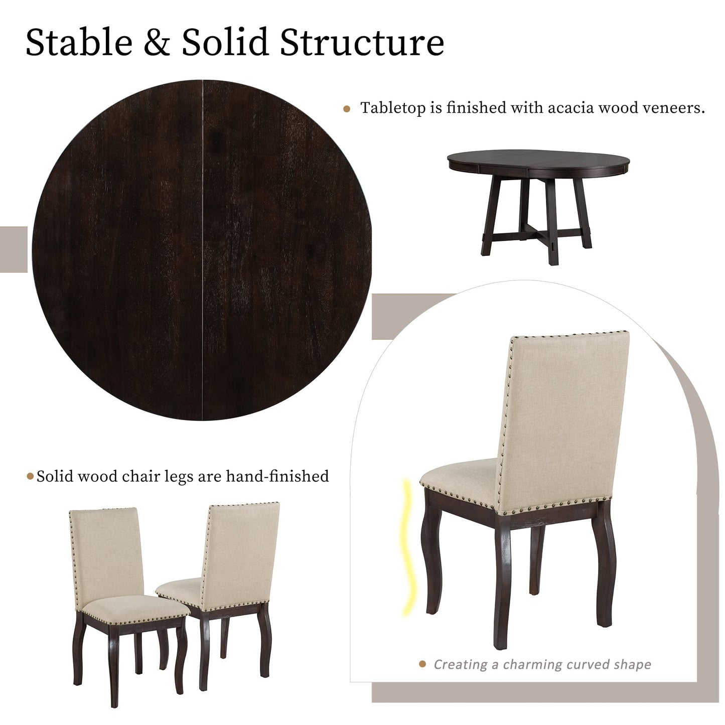 Harper & Bright Designs 5-Piece Farmhouse Extendable Round Dining Table and Upholstered Chair Set, Round Dining Table with Shelf, Wood Dining Table Set for Family Dining Area