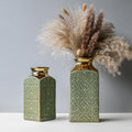 LIZOFER Modern Ceramic Vase Set of 2 for Living Room Bedroom 9.3'' and 7.9'' Flower Vases for Home Decor Office Centerpieces Vintage Antique Green Gold Farmhouse Rustic Minimalist Gift for Fake Plant