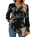 Funlingo Womens Tops Long Sleeve V Neck Shirts Chiffon Business Tunic Blouse Work Casual Clothes Black White Floral Large