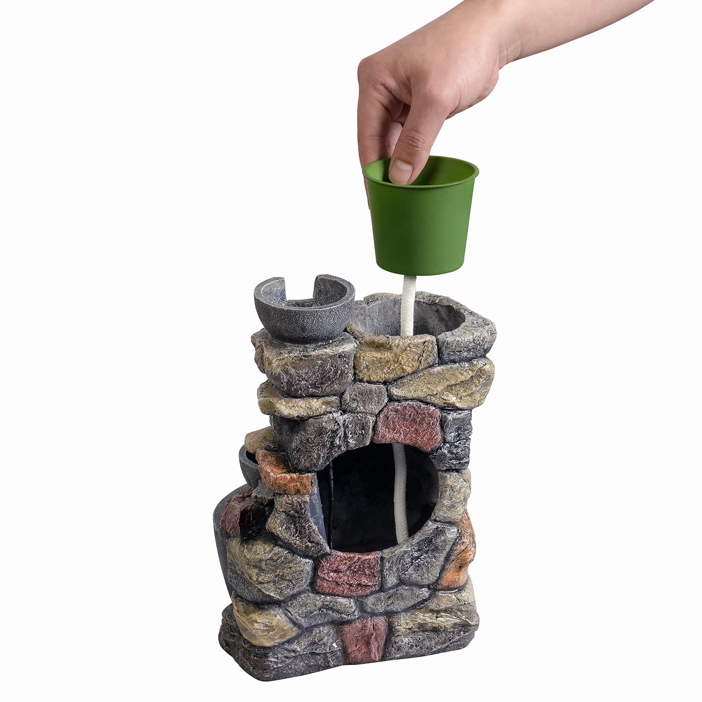 Haobos Indoor Fountain 4-Bowl Rockery Soothing Sound Tabletop Fountains Home/Office Decor Gift for Mom with A Small Plastic Pot to Grow Plant/Hebs by Yourself (Automatic Watering for Tanks/Aquarium)