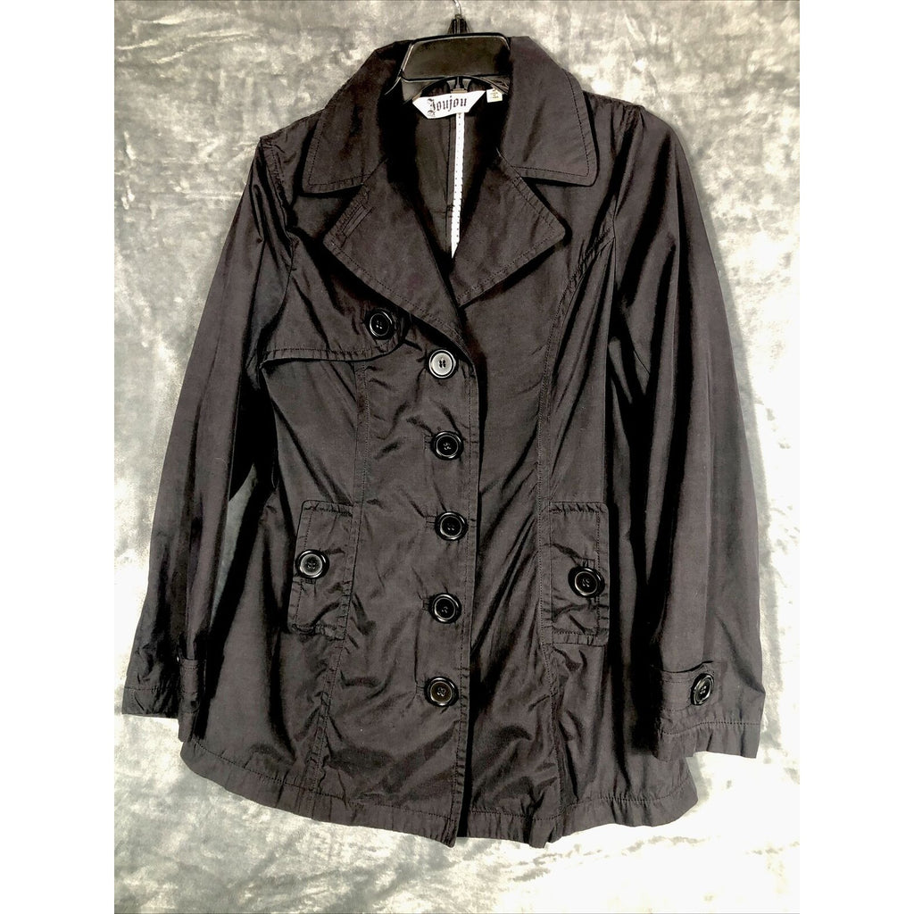 Joujou Ladies Black Trench Coat, Size ￼Lightweight Button Down Missing ￼Belt