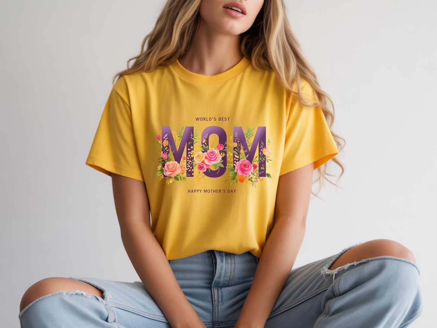 Mother's Day T-Shirt, World's Best Mom Tee, Floral Graphic Shirt, Gift for Mom, Gildan Cotton Shirt, Customized Mother's Day Gift