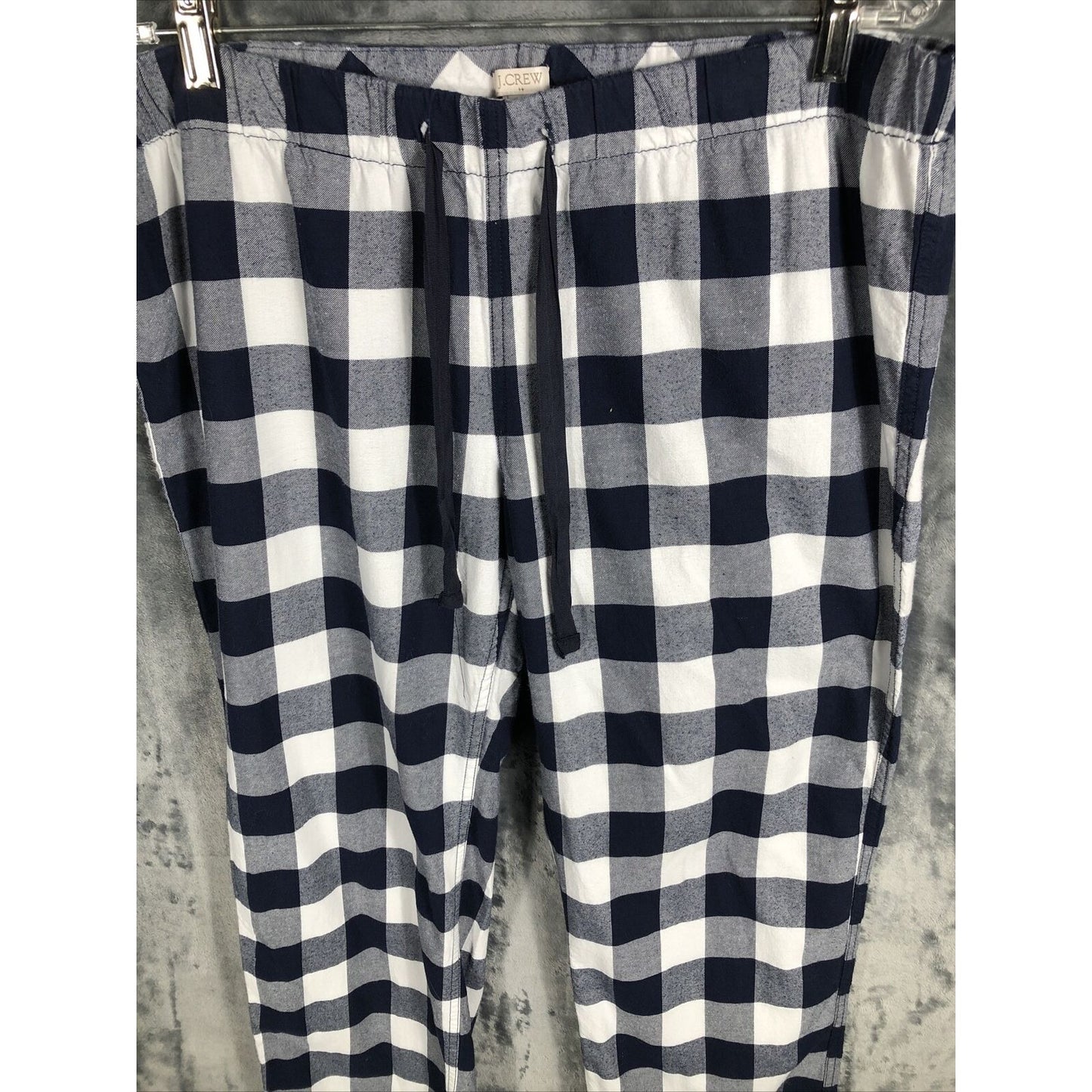 J Crew pajamas pants Woman’s L 100% cotton weave flannel check navy blue