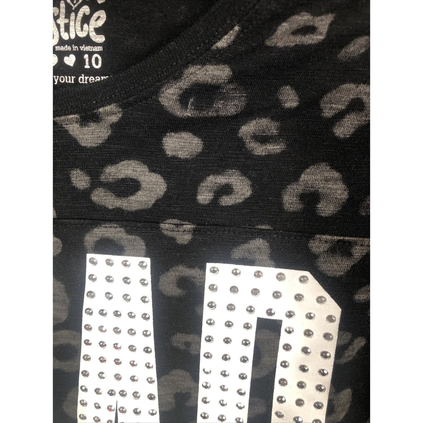 Justice Follow Your Dreams Girls T-Shirt Black Size 10 Roar Justice Studded