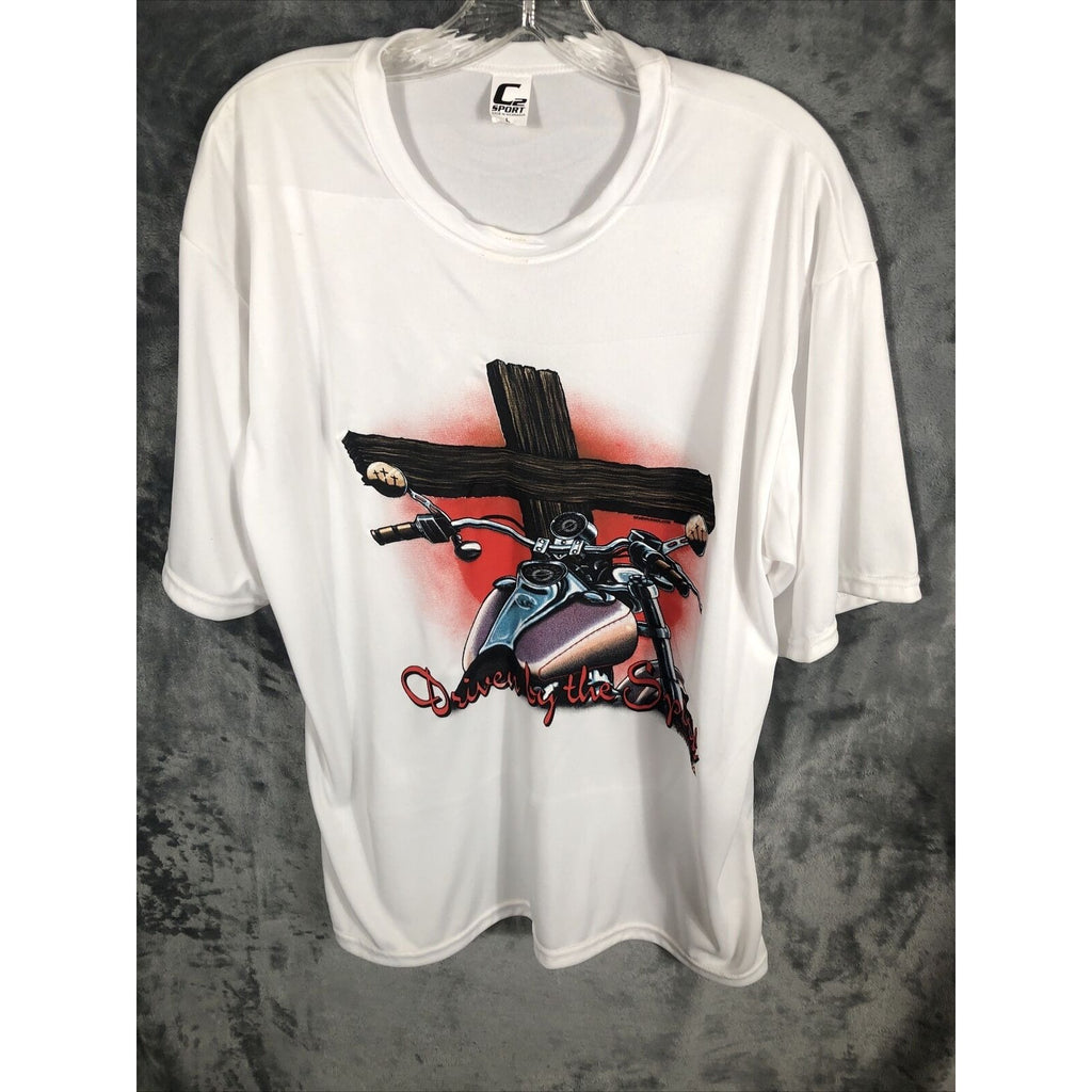 C2 Sport Men’s T-Shirt Driven By The Spirit White Cross Biker Shirt Size Adult L