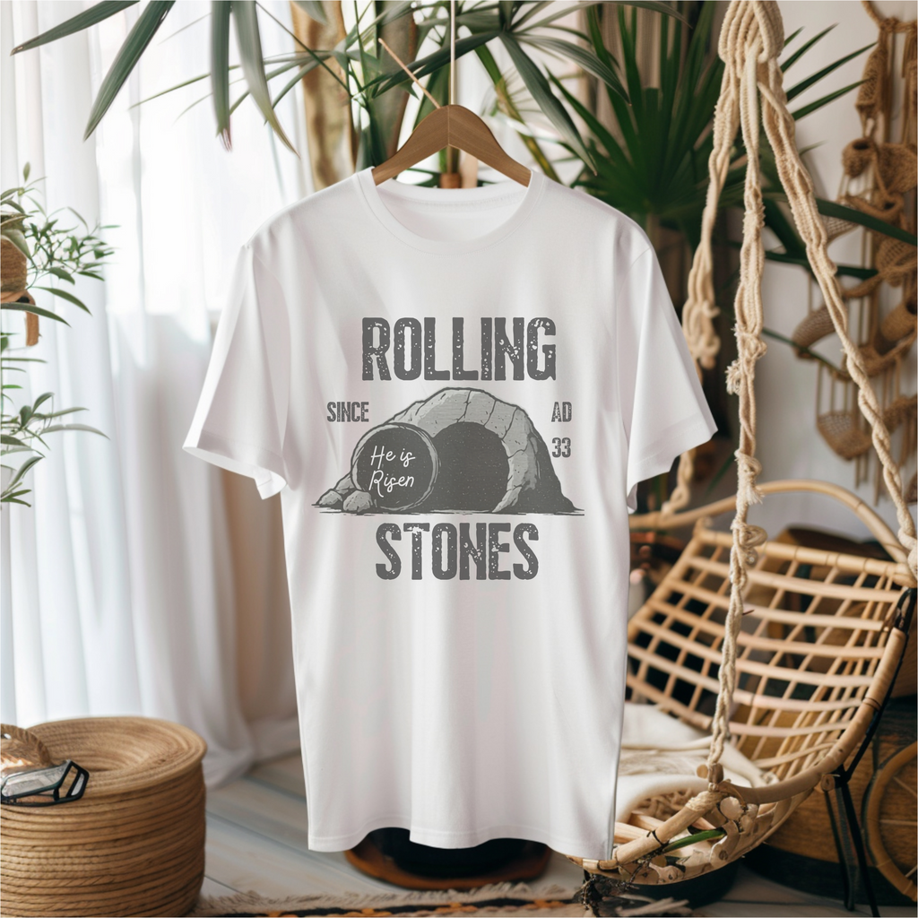 Rolling Stones He is Risen Christian T-Shirt, Religious Easter Gift, Vintage Graphic Tee, Christian Apparel, Funny Religious Shirt