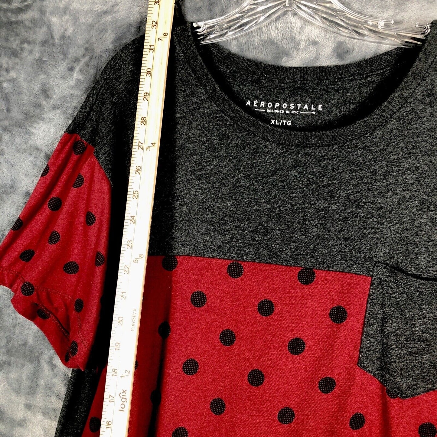 Aéropostale Women’s Shirt Relaxed Gray And Red Polkadot Short Sleeve Extra Large