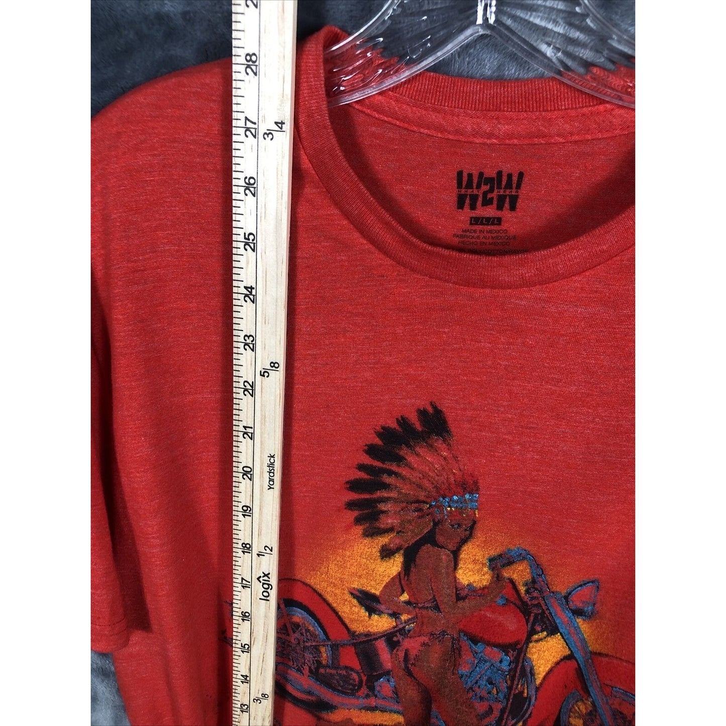 W2W T Shirt Men’s Indian Wild Spirit Red Biker Shirt Size Adult Large