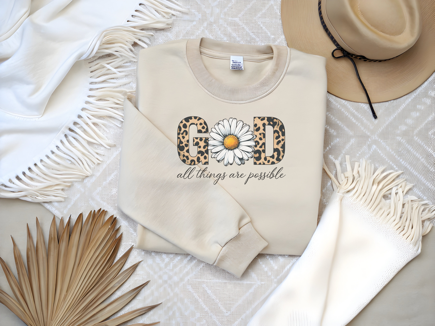 Leopard Print Daisy Sweatshirt, Inspirational Crewneck, Unisex Pullover, Chic Fall Fashion, Custom Apparel Gift, Graphic Print Top